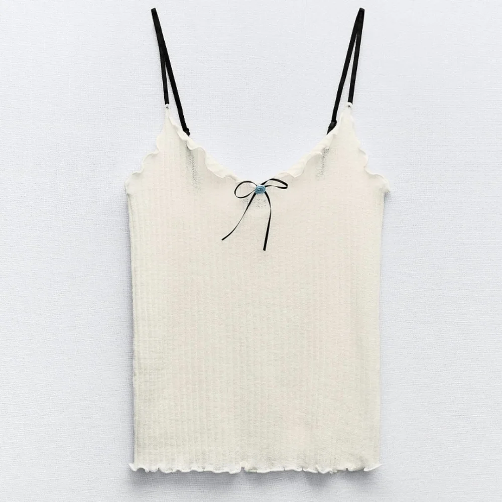 Zara Bow Ribbed Ruffle Hem Camisole Sz M NWOT